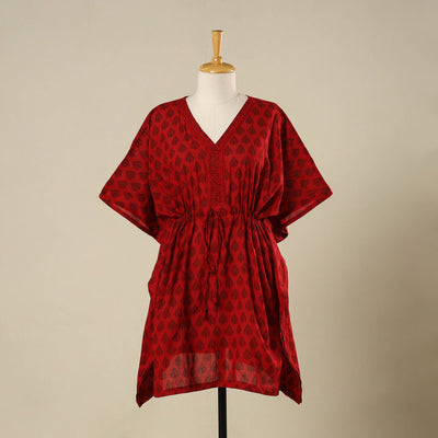 Red - cotton bagh kaftan with tie-up waist (medium) 14