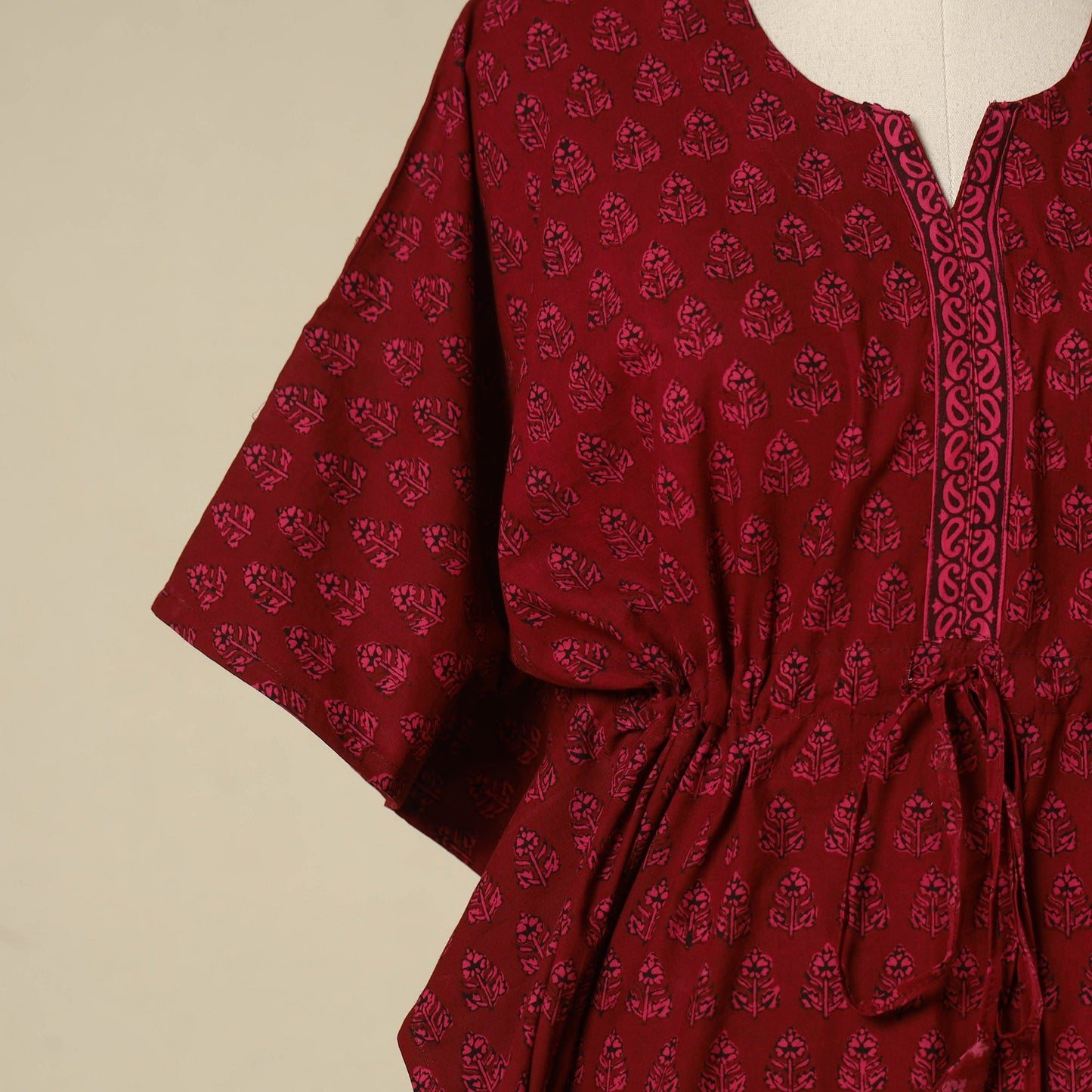 Red - cotton bagh kaftan with tie-up waist (medium) 26