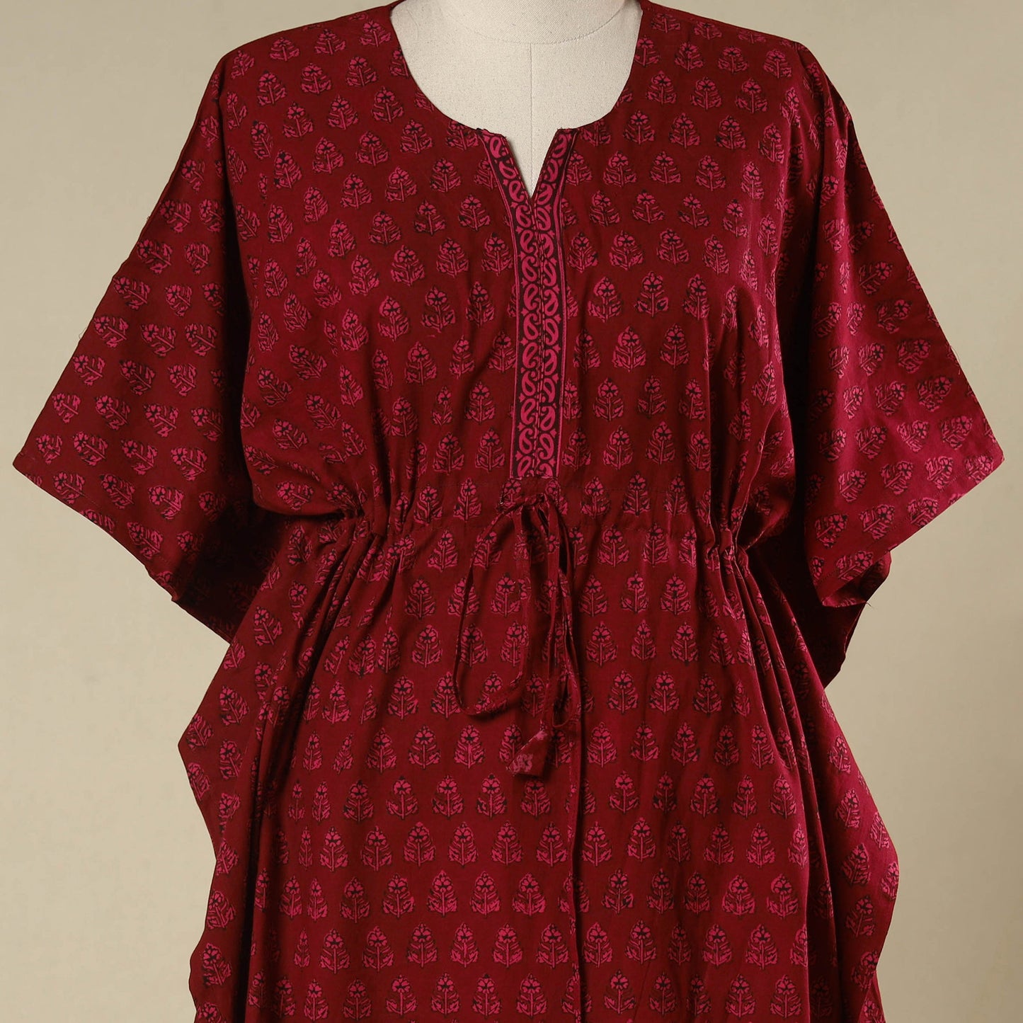 Red - cotton bagh kaftan with tie-up waist (medium) 26