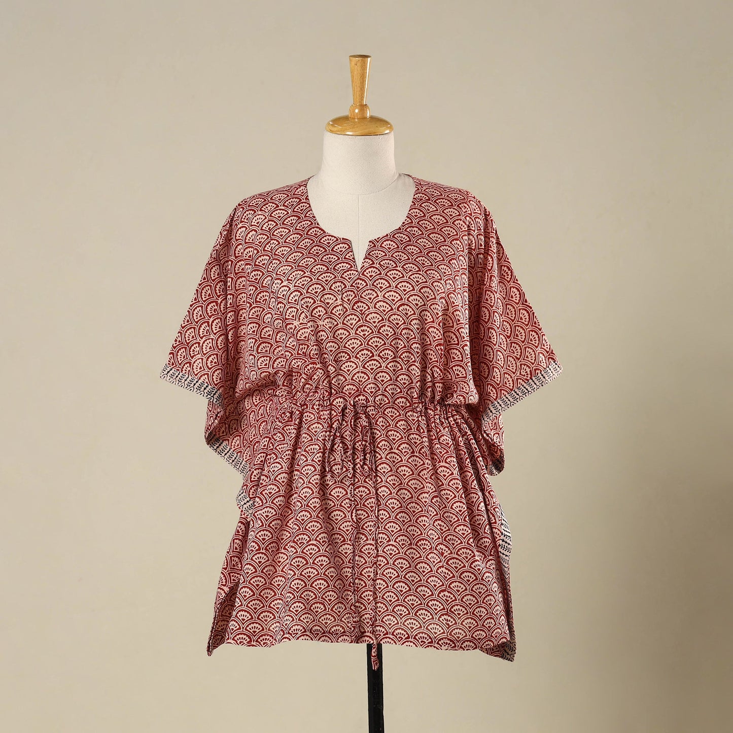 Red - cotton bagh kaftan with tie-up waist (short) 02