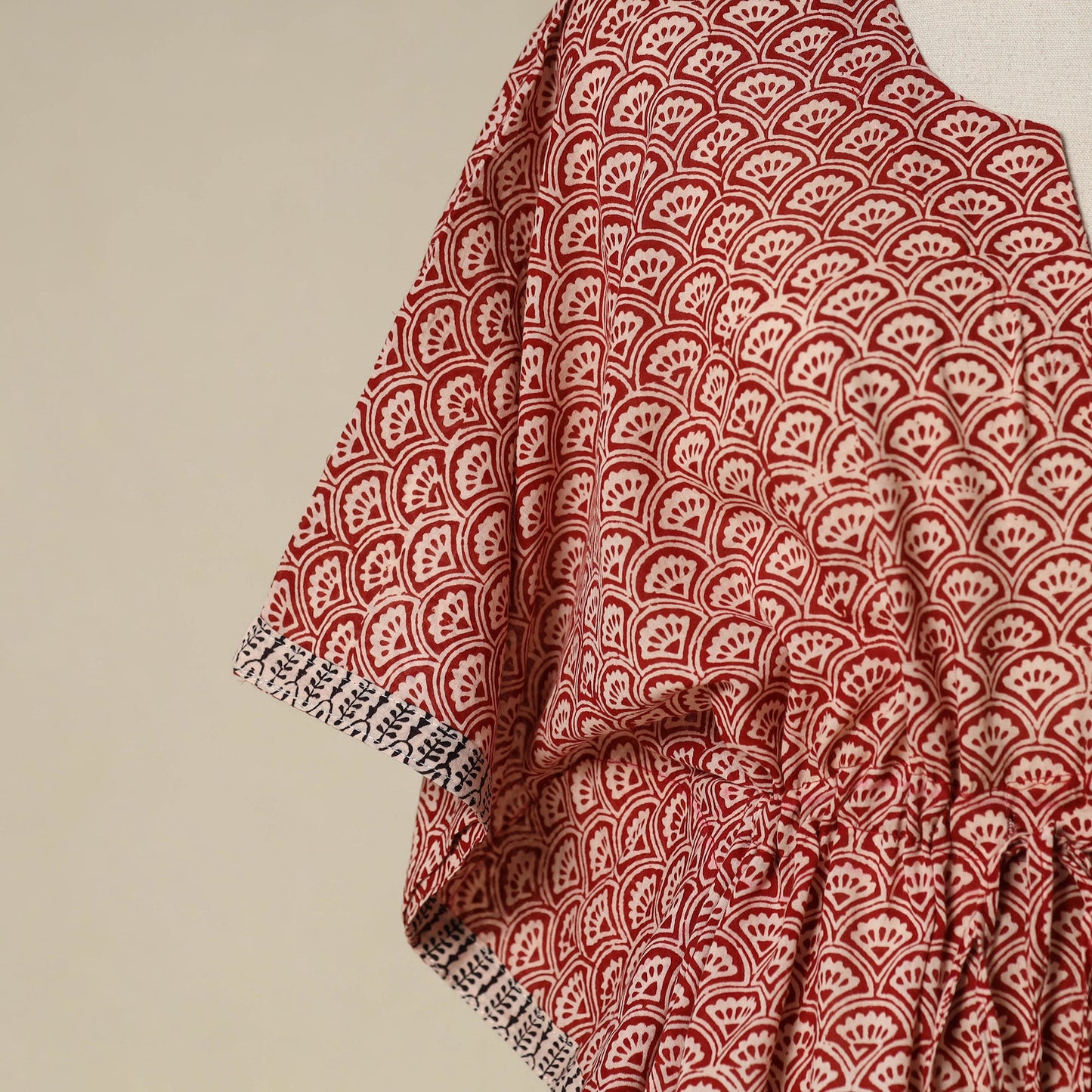 Red - cotton bagh kaftan with tie-up waist (short) 02