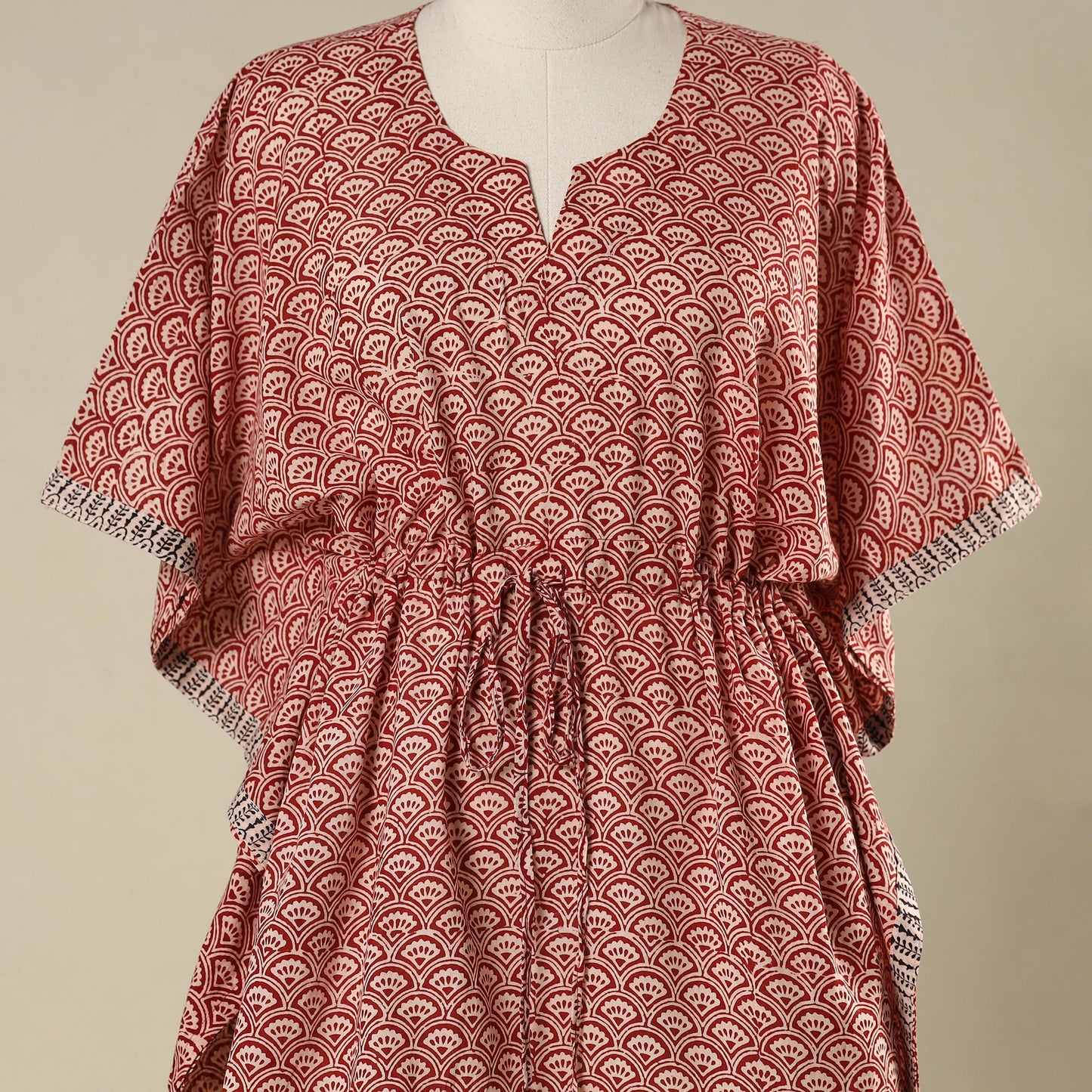 Red - cotton bagh kaftan with tie-up waist (short) 02