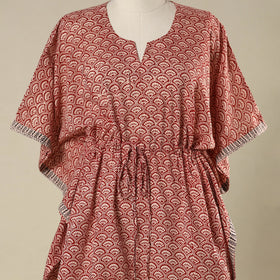 Red - cotton bagh kaftan with tie-up waist (short) 02