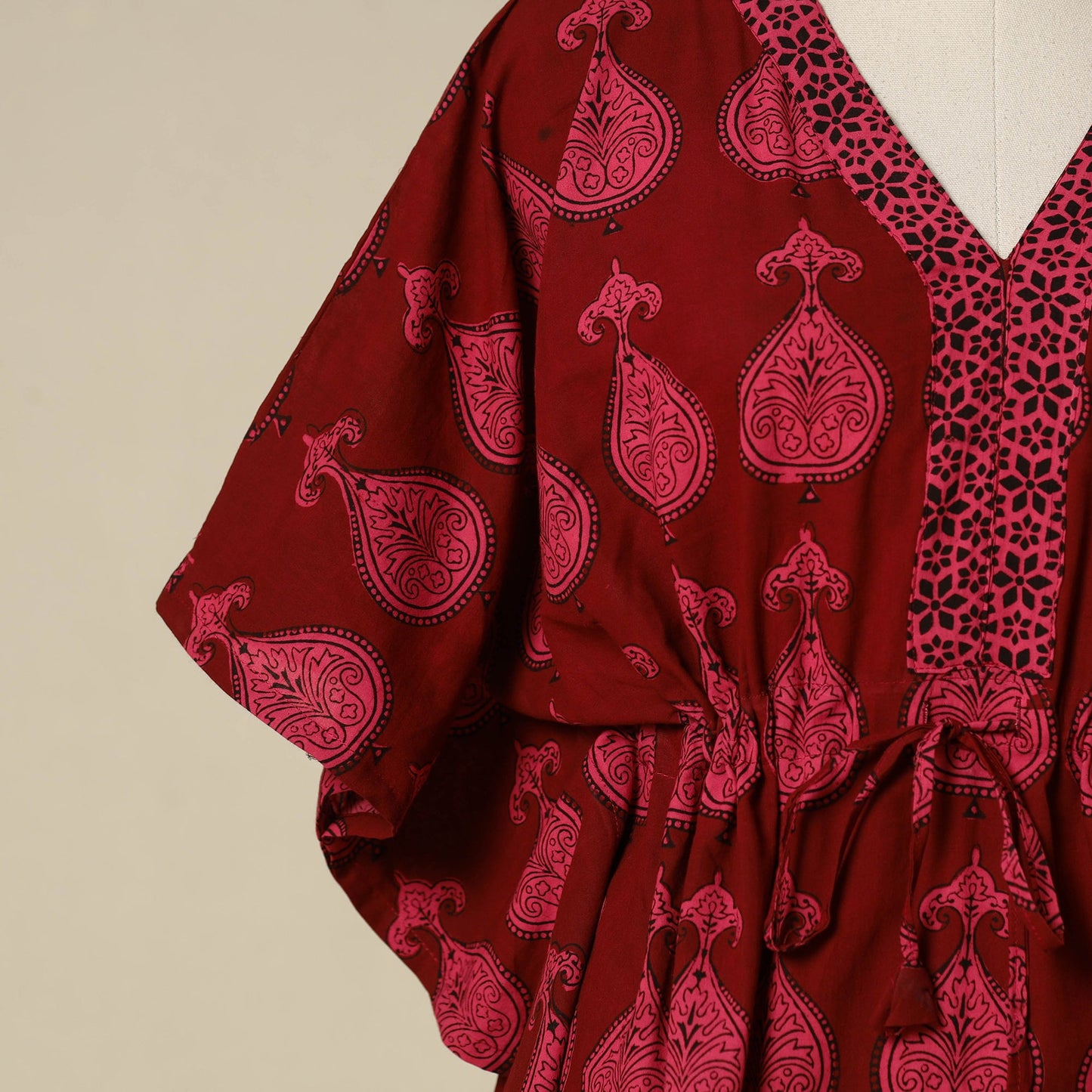 Red - cotton bagh kaftan with tie-up waist (short) 12