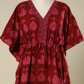 Red - cotton bagh kaftan with tie-up waist (short) 12