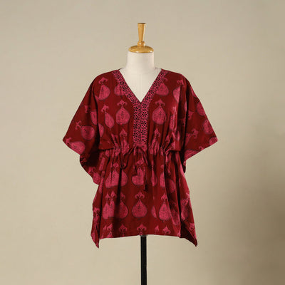 Red - cotton bagh kaftan with tie-up waist (short) 12