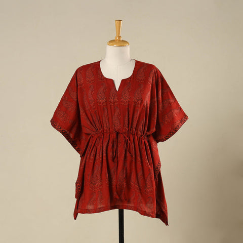 Red - cotton bagh kaftan with tie-up waist (short) 15