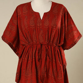Red - cotton bagh kaftan with tie-up waist (short) 15