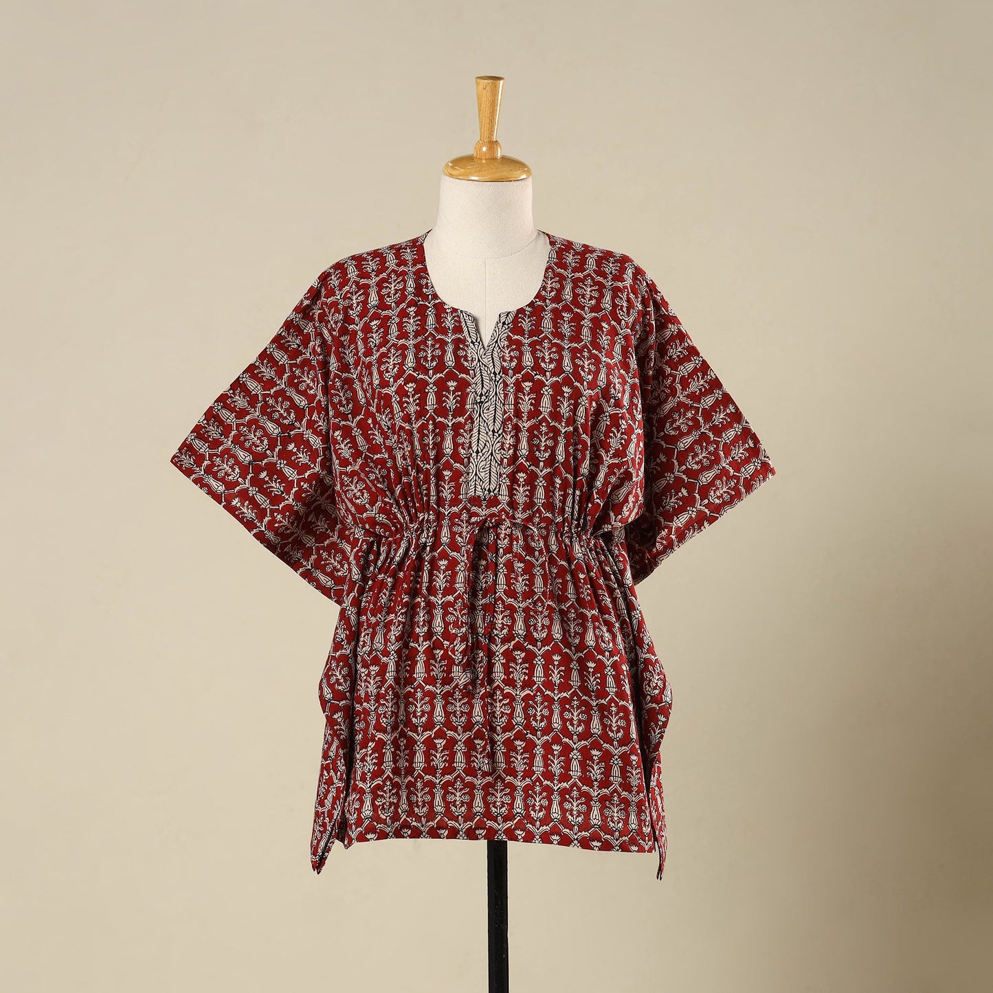 Red - cotton bagh kaftan with tie-up waist (short) 16