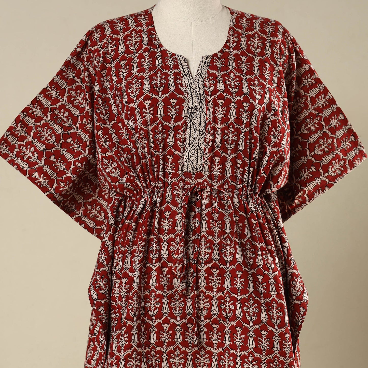 Red - cotton bagh kaftan with tie-up waist (short) 16
