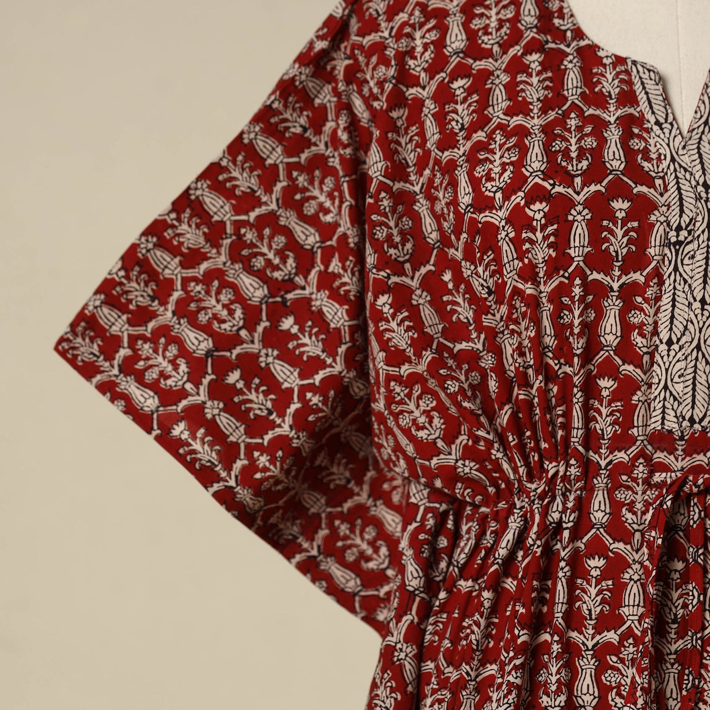 Red - cotton bagh kaftan with tie-up waist (short) 16