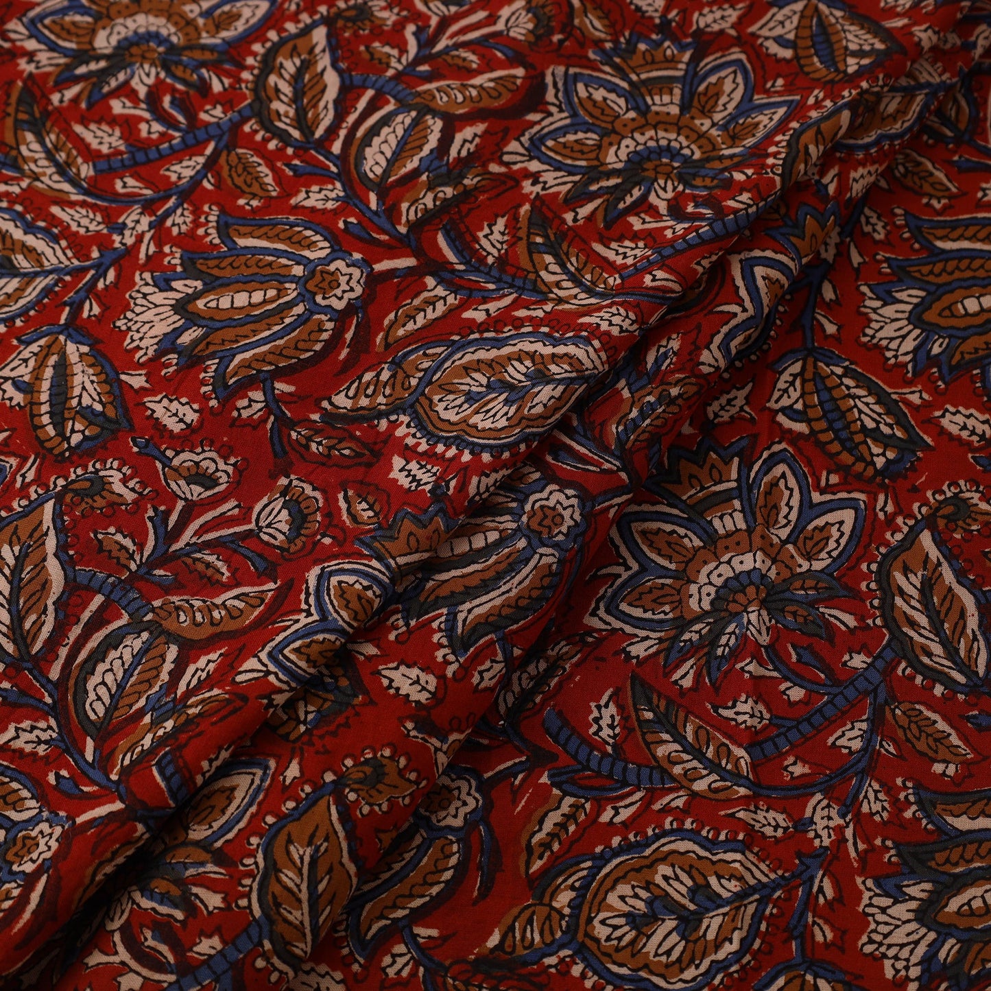 Red Block Print Cotton Bagru Fabric