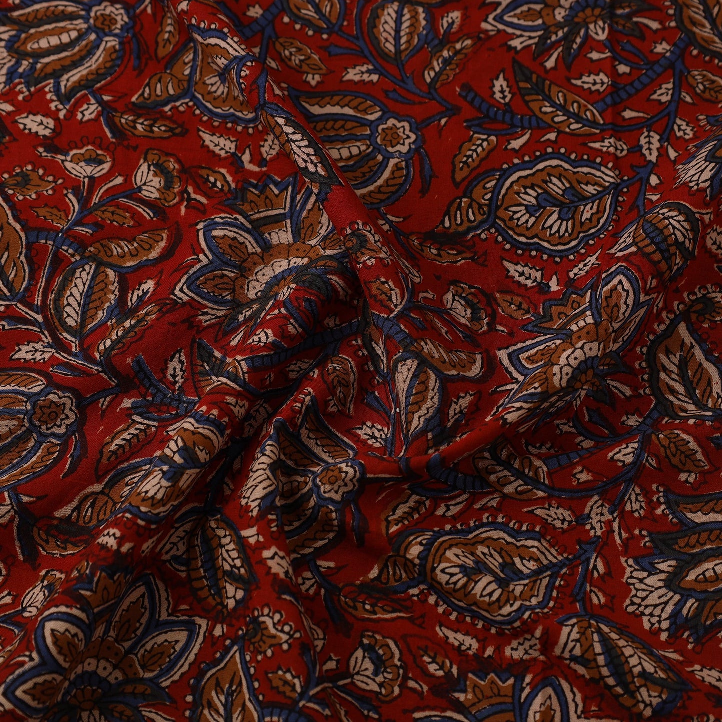 Red Block Print Cotton Bagru Fabric