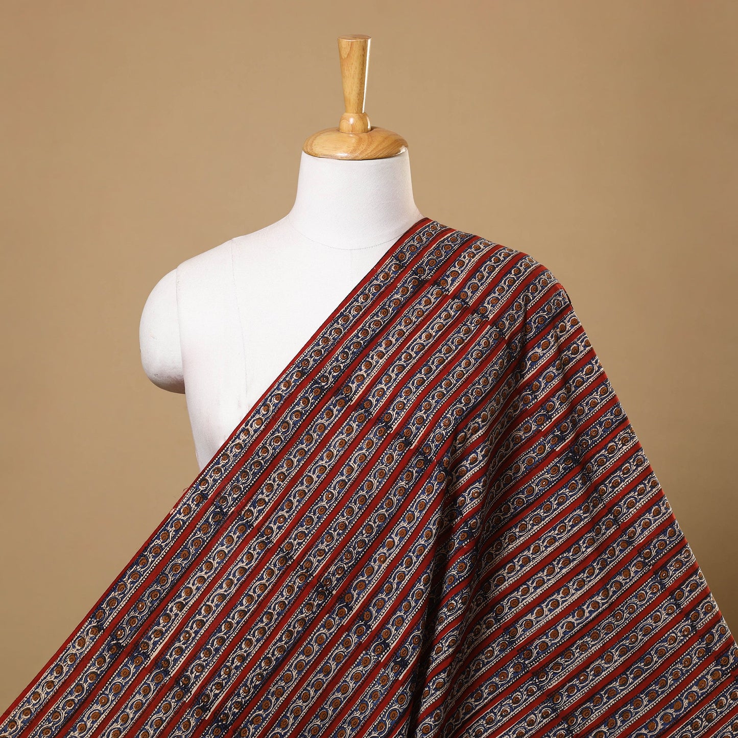 Red Block Print Cotton Bagru Fabric