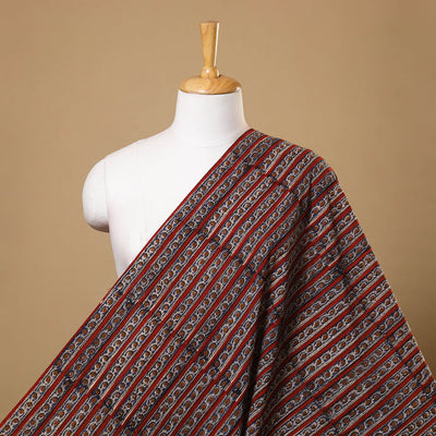 Red Block Print Cotton Bagru Fabric