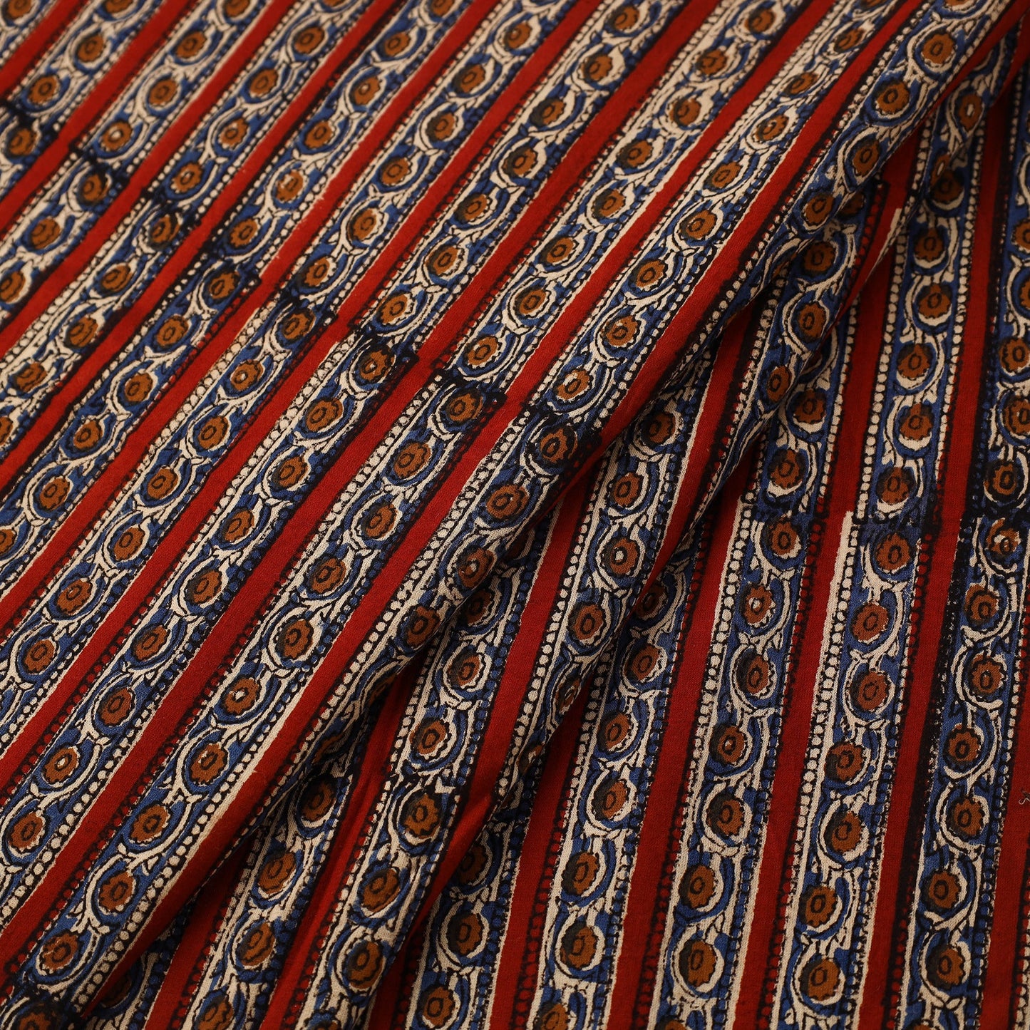 Red Block Print Cotton Bagru Fabric