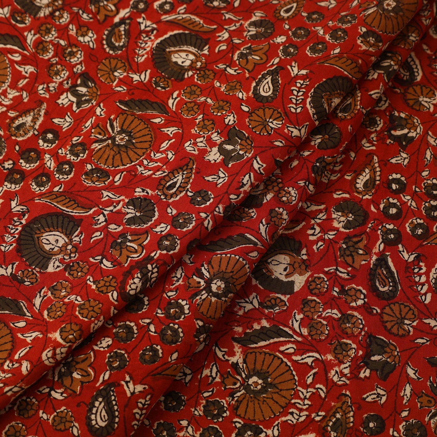Red Block Print Cotton Bagru Fabric