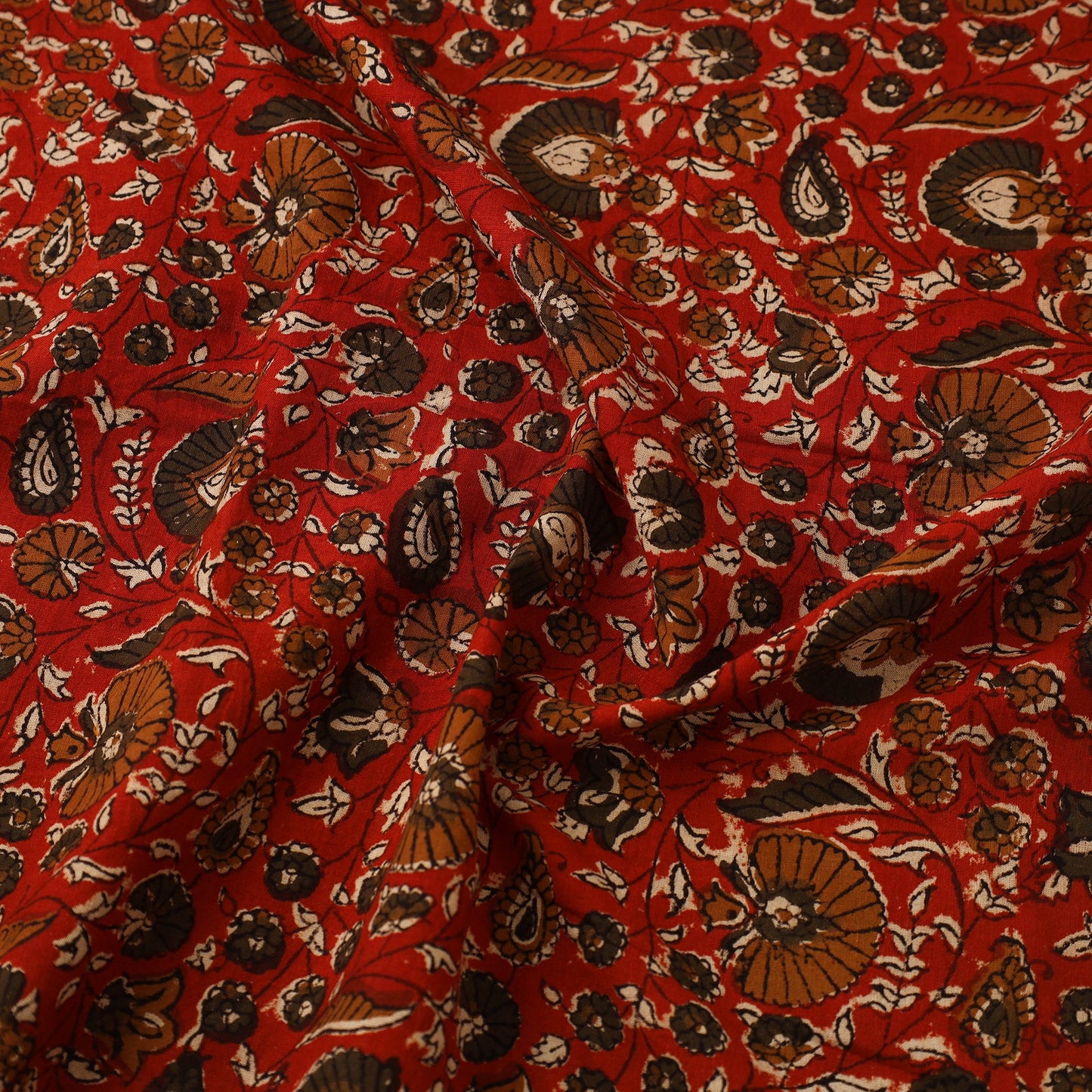 Red Block Print Cotton Bagru Fabric