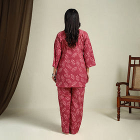Buy Red Block Print Cotton Bagru Night Suit Set