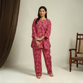 Buy Red Block Print Cotton Bagru Night Suit Set
