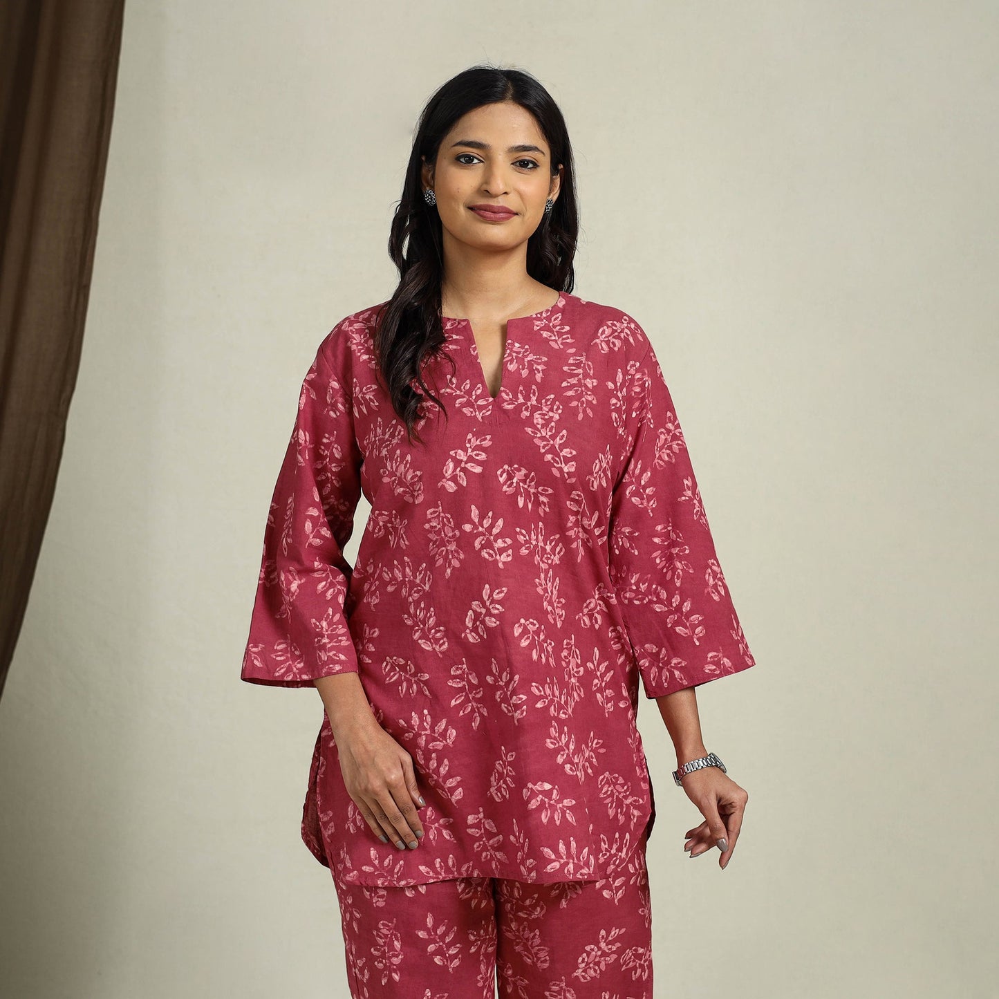 Buy Red Block Print Cotton Bagru Night Suit Set