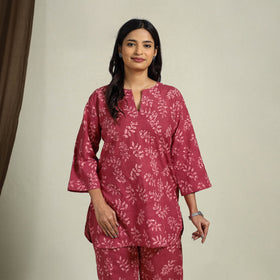Buy Red Block Print Cotton Bagru Night Suit Set