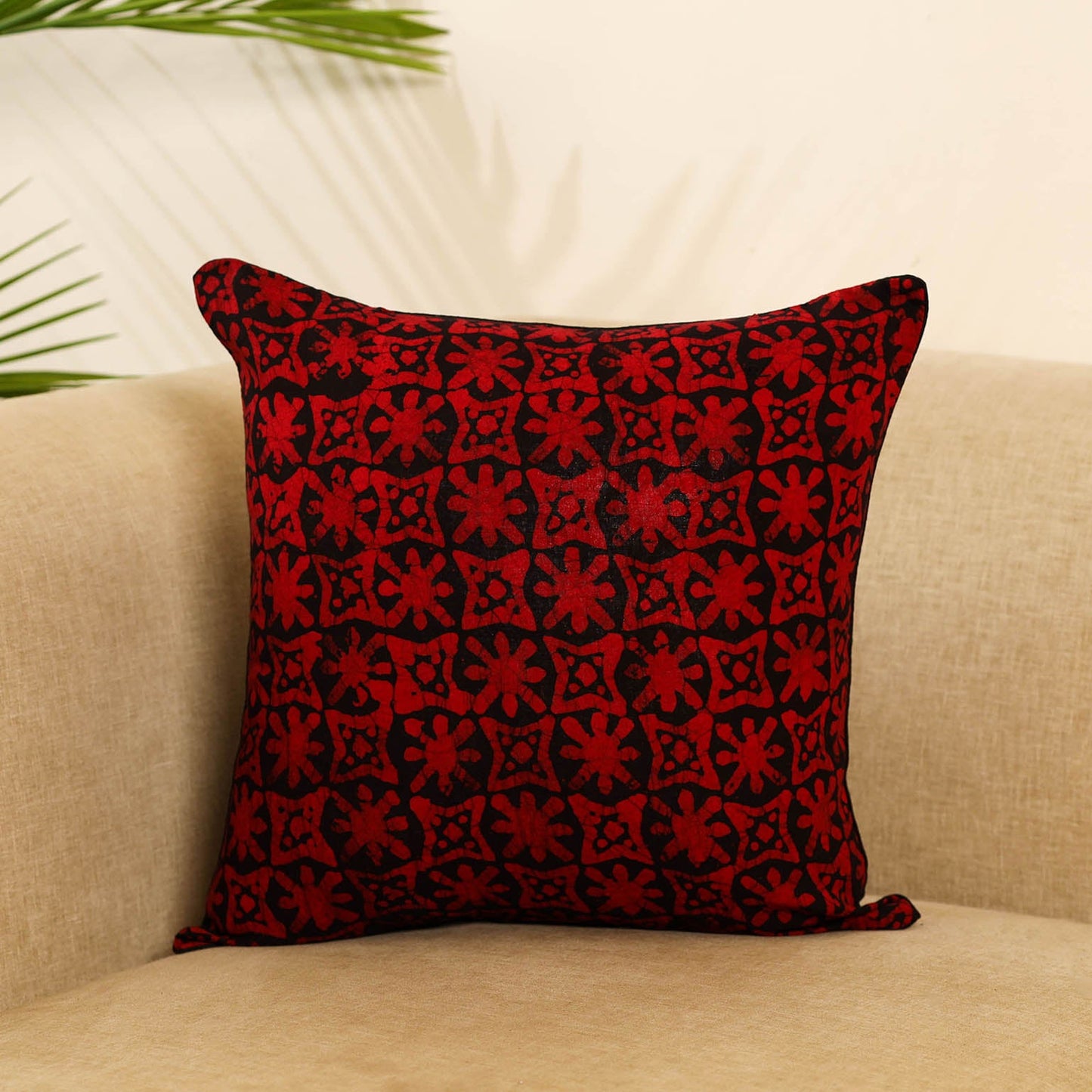 Red Cotton Batik Cushion Cover