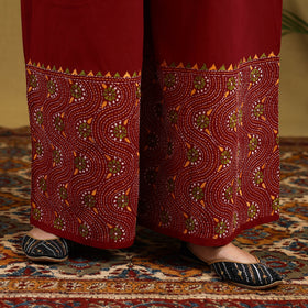 Buy Red Cotton Bengal Kantha Hand Embroidery Palazzo