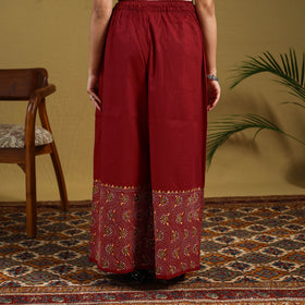 Buy Red Cotton Bengal Kantha Hand Embroidery Palazzo