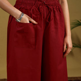  Red Cotton Bengal Kantha Hand Embroidery Palazzo