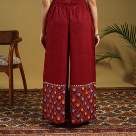  Red Cotton Bengal Kantha Hand Embroidery Palazzo