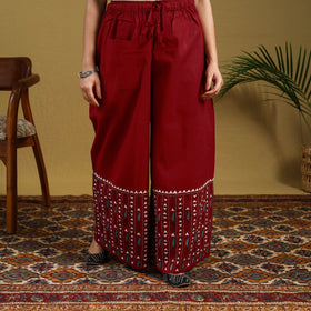 Buy Red Cotton Bengal Kantha Hand Embroidery Palazzo