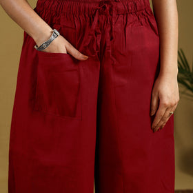 Buy Red Cotton Bengal Kantha Hand Embroidery Palazzo