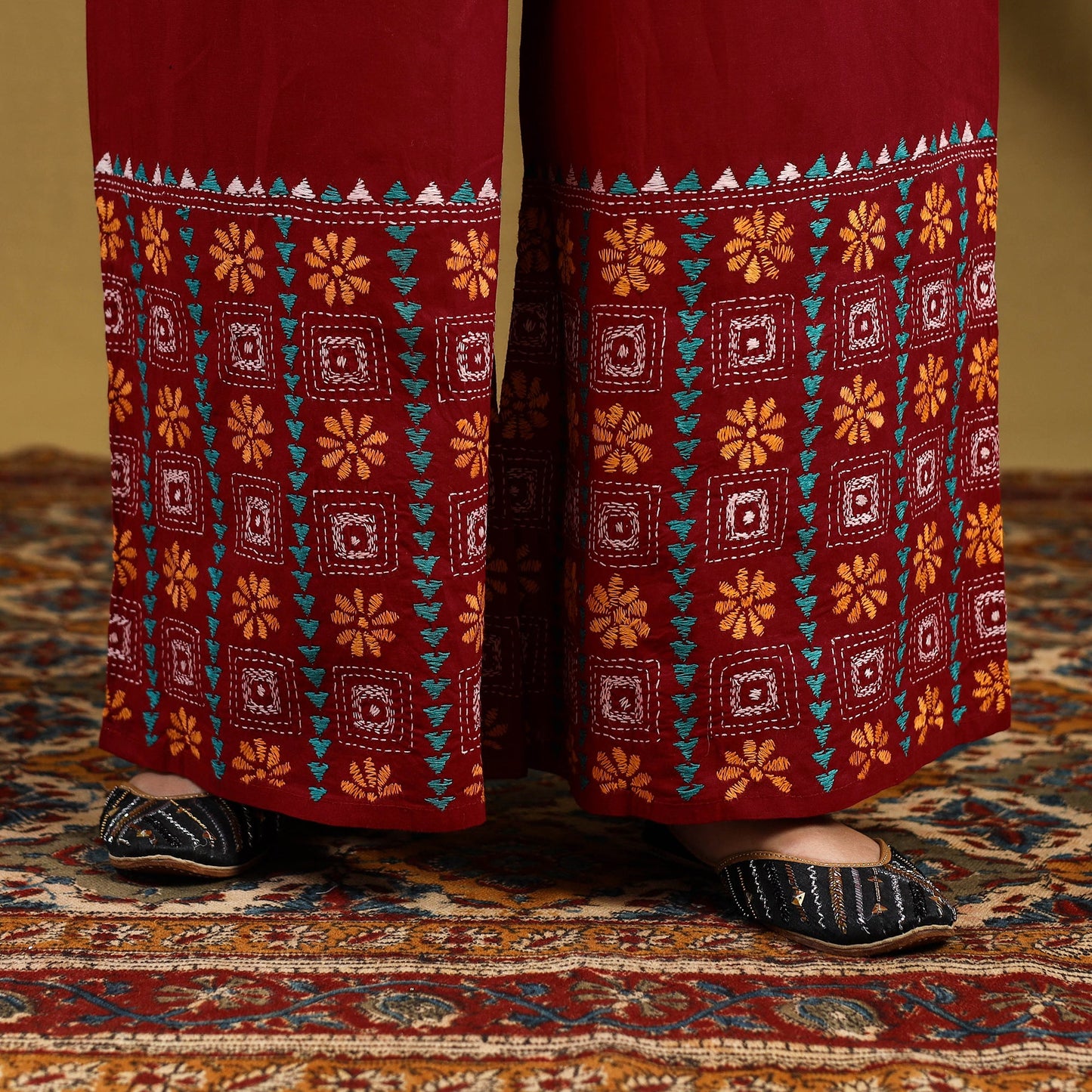 Buy Cotton Bengal Kantha Hand Embroidery Palazzo