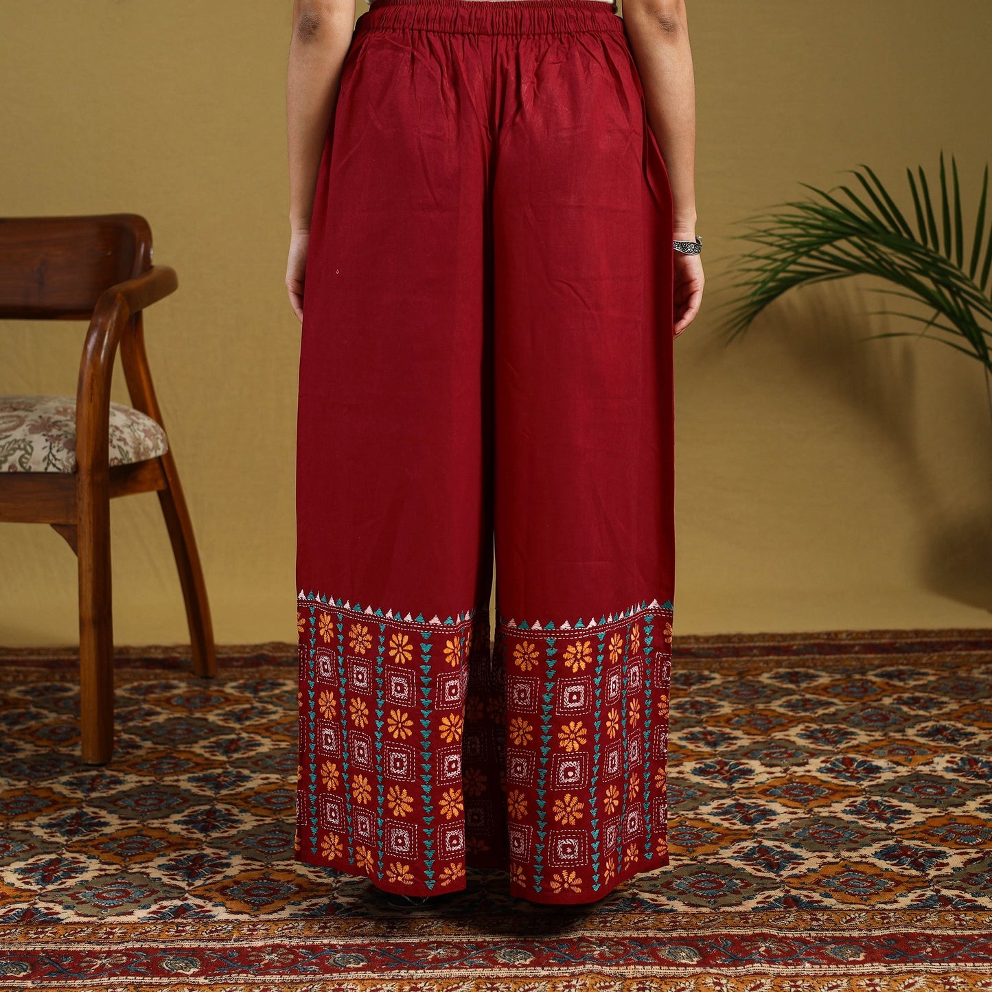 Buy Cotton Bengal Kantha Hand Embroidery Palazzo