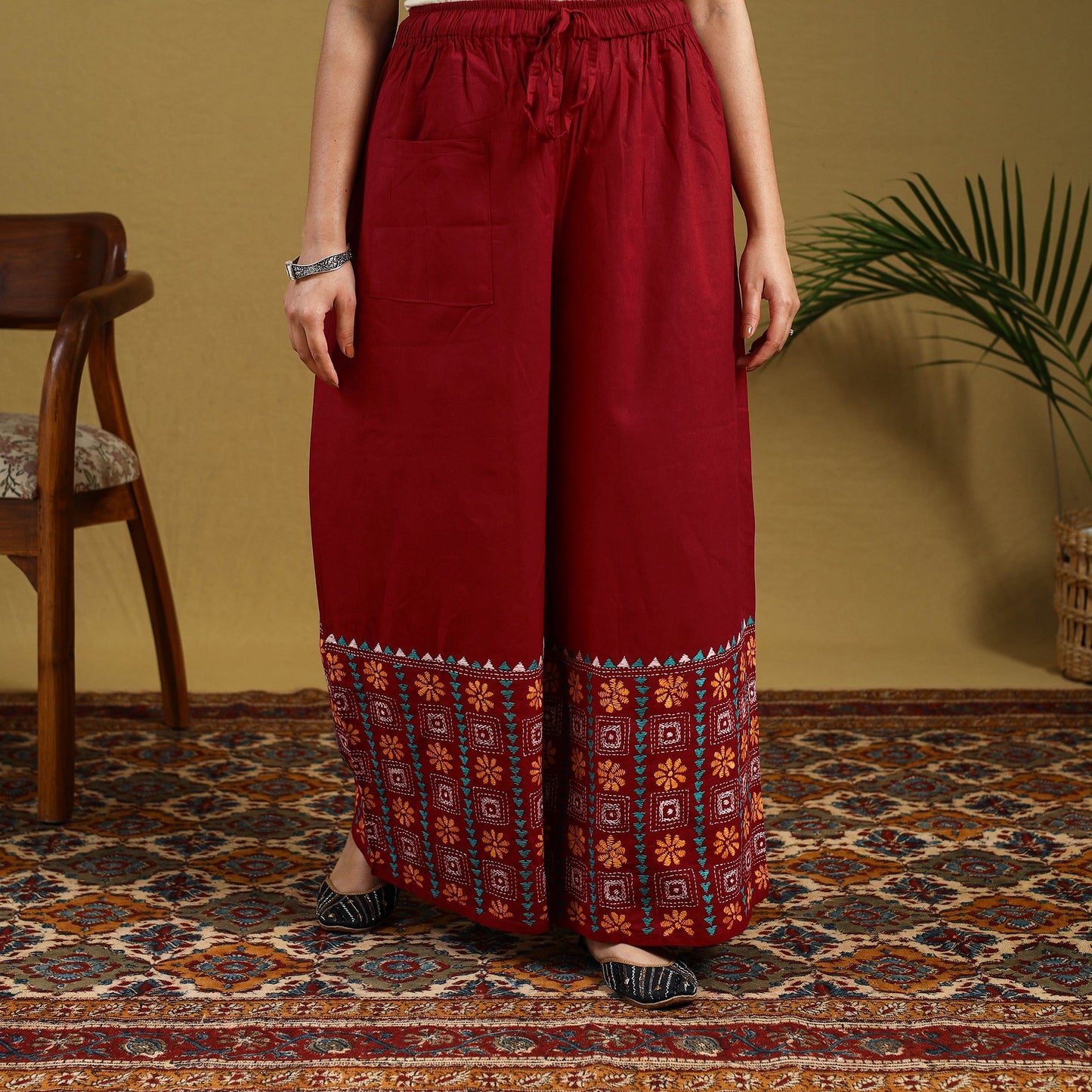 Buy Cotton Bengal Kantha Hand Embroidery Palazzo