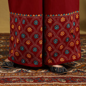 Red - cotton bengal kantha hand embroidery palazzo 36