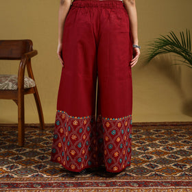 Red - cotton bengal kantha hand embroidery palazzo 36