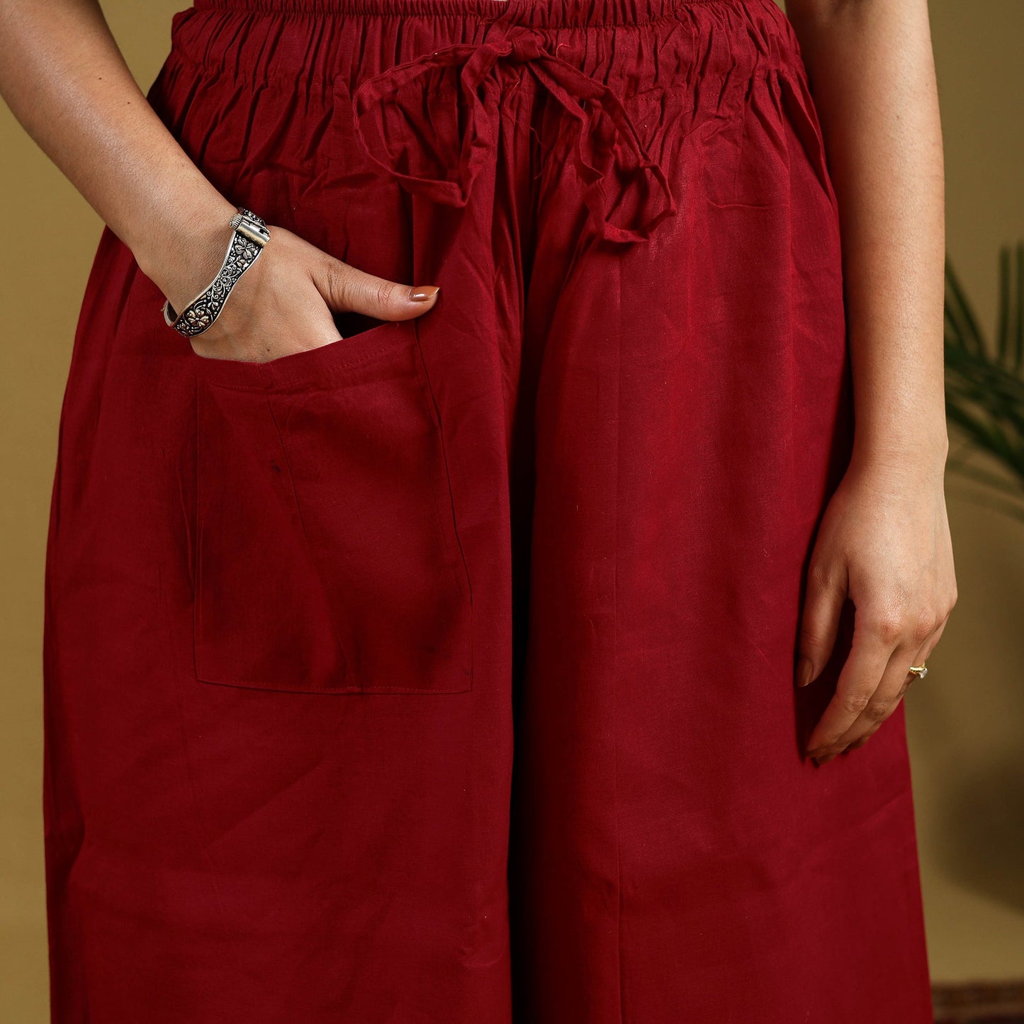 Red - cotton bengal kantha hand embroidery palazzo 36