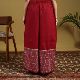 Red - cotton bengal kantha hand embroidery palazzo 37