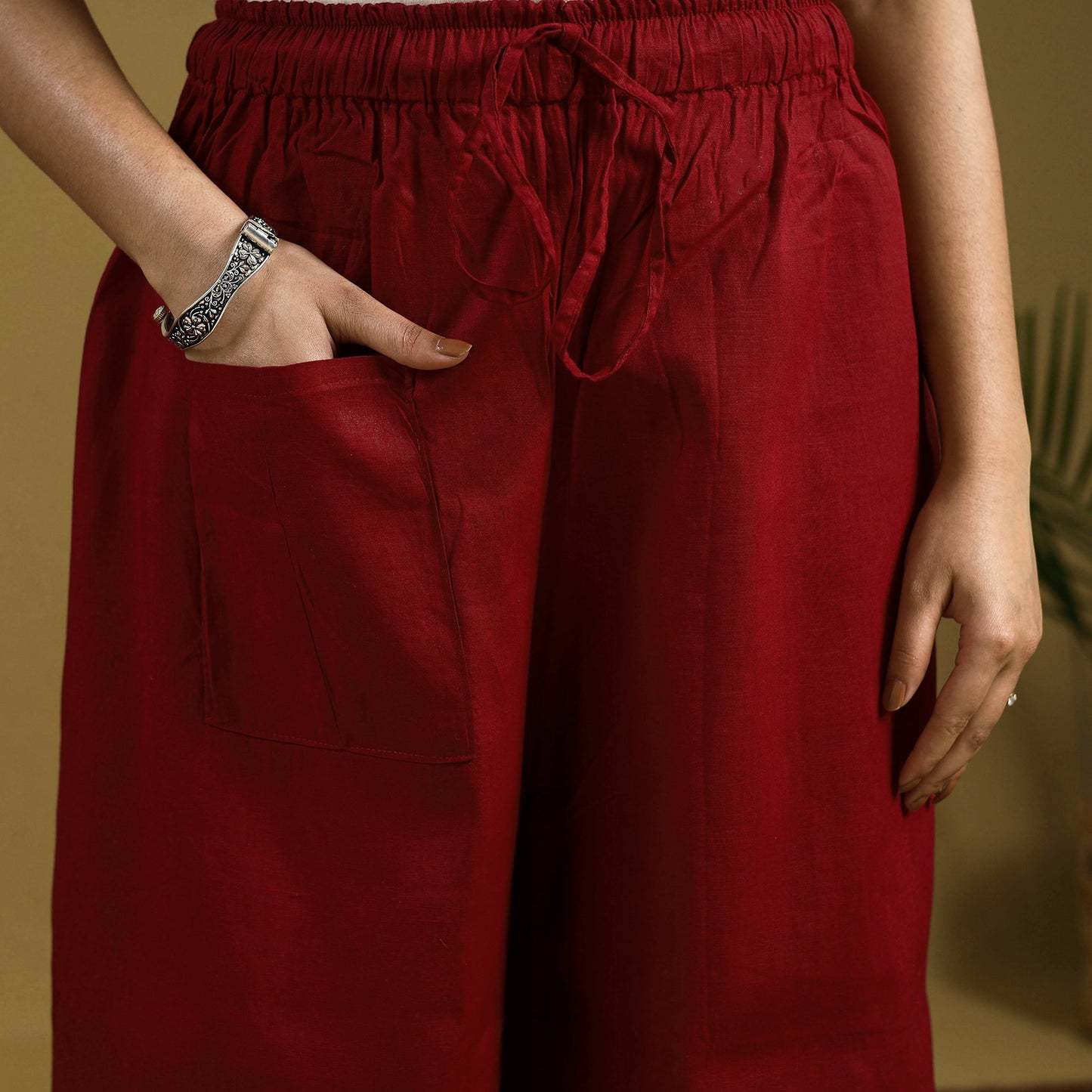 Red - cotton bengal kantha hand embroidery palazzo 42