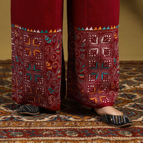 Red - cotton bengal kantha hand embroidery palazzo 42