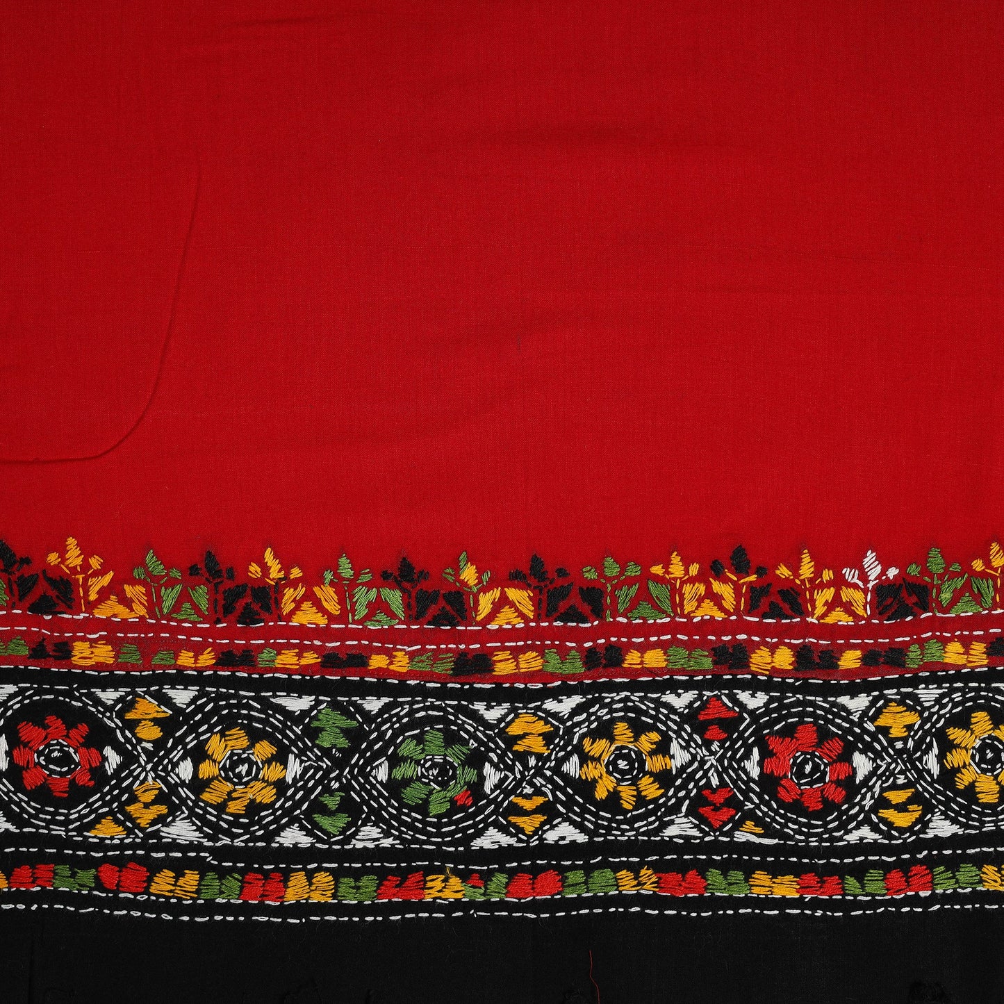 Red Cotton Bengal Kantha Stitch Blouse Piece 