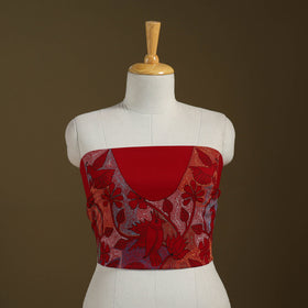 Red Cotton Bengal Kantha Stitch Blouse Piece 