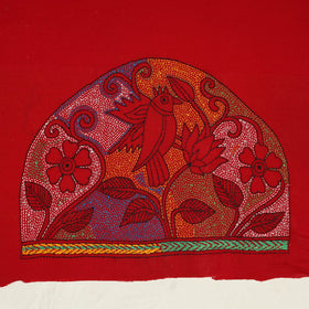 Red Cotton Bengal Kantha Stitch Blouse Piece 