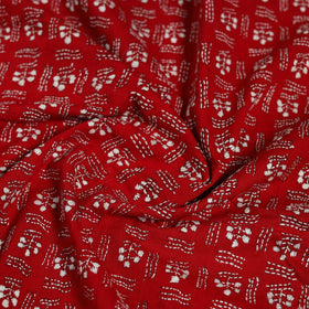 Red Cotton Bengal Kantha Stitch Blouse Piece 