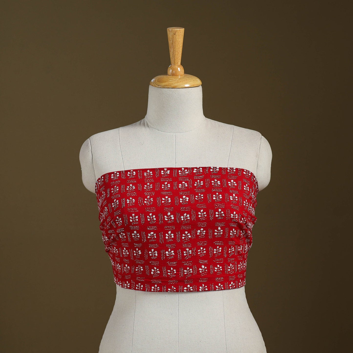 Red Cotton Bengal Kantha Stitch Blouse Piece 