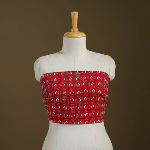 Red Cotton Bengal Kantha Stitch Blouse Piece 
