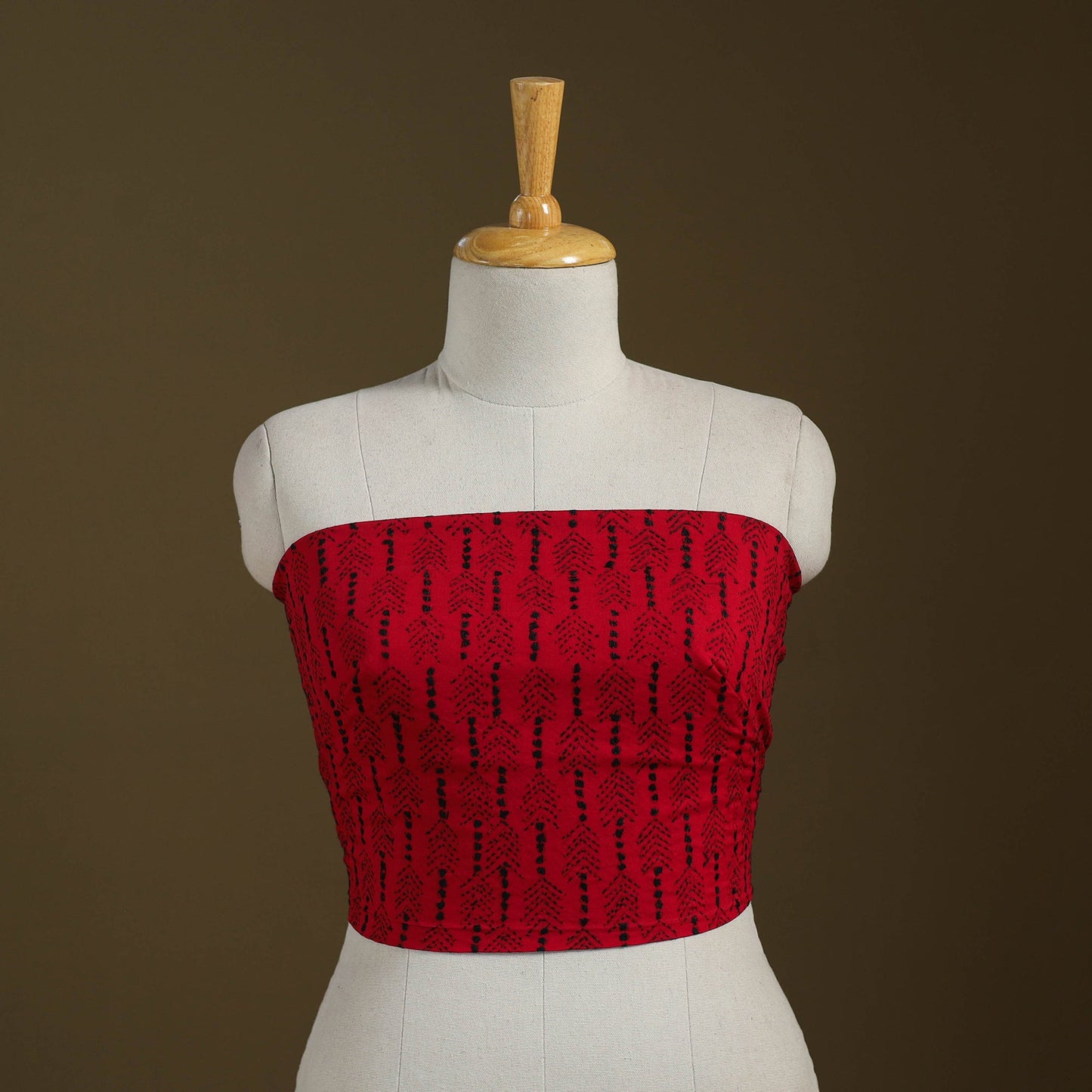 Red Cotton Bengal Kantha Stitch Blouse Piece 