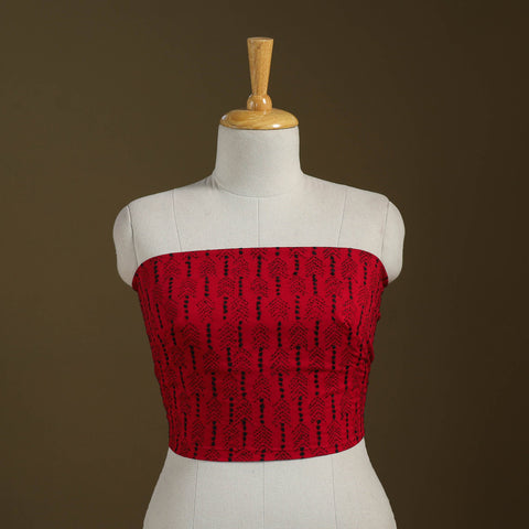 Red Cotton Bengal Kantha Stitch Blouse Piece 